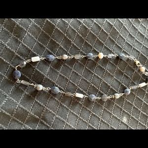 Blue Stone & Pearl Sterling Silver Retired Silpada Necklace